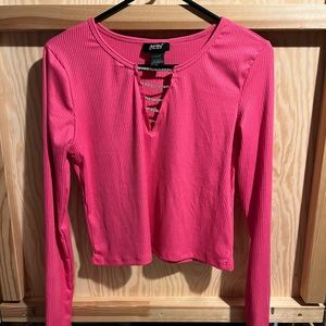 Just Polly Pink Rhinestone Crop Shirt